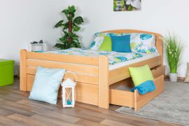 Eenpersoonsbed / logeerbed "Easy Premium Line" K7 incl. 2 laden en 1 afdekplaat, 140 x 200 cm massief beukenhout transparant gelakt