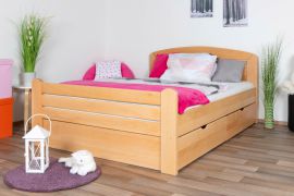 Jeugdbed / tienerbed "Easy Premium Line" K7 incl. 2 laden en 1 afdekplaat, 140 x 200 cm massief beukenhout massief naturel