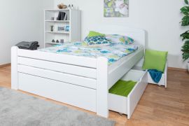 Eenpersoonsbed / twijfelaar "Easy Premium Line" K7 incl. 2 laden en 1 afdekplaat, 140 x 200 cm massief beukenhout wit gelakt