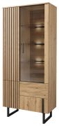 Vitrine kast Slatina 01, kleur: eiken / zwart, deels massief - afmetingen: 203 x 91 x 45 cm (H x B x D)