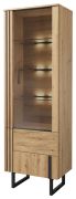 Moderne vitrine kast Slatina 03 met LED-verlichting, push-to-open systeem, eiken / zwart, deel-massief, rechtsdraaiende deur, afmetingen: 203 x 67 x 45 cm