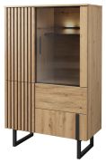 Vitrinekast / buffetkast Slatina 05, kleur: eiken / zwart, deels massief - afmetingen: 146 x 91 x 45 cm (H x B x D)
