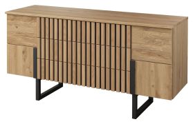 dressoir / sideboard kast Slatina 10, kleur: eiken / zwart, deels massief - afmetingen: 71 x 140 x 45 cm (H x B x D)