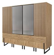 draaideurkast / kledingkast Slatina 45, kleur: eiken / zwart, deel-massief - Afmetingen: 203 x 220 x 63 cm (H x B x D)