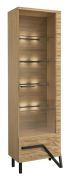 Vitrine Kastav 06, kleur: eiken / zwart, deels massief, rechtsdraaiende deur - 201 x 62 x 40 cm (h x b x d)