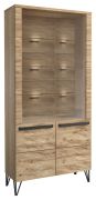 Vitrinekast Buzet 01, kleur: eiken / zwart, deels massief - Afmetingen: 201 x 94 x 40 cm (H x B x D)