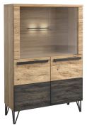Vitrine kast Benkovac 05, kleur: Eiken / Zwart, deels massief - Afmetingen: 140 x 94 x 40 cm (H x B x D)