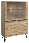 Vitrine Buzet 05, kleur: eiken / zwart, deels massief - Afmetingen: 140 x 94 x 40 cm (H x B x D)