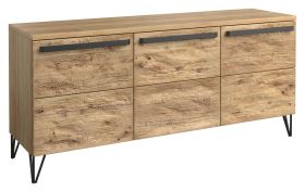 Ladekast /dressoir Buzet 06, kleur: eiken / zwart, deels massief - Afmetingen: 79 x 174 x 50 cm (H x B x D)