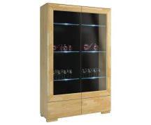 Vitrine "Lipik" 01, kleur: eiken / zwart, deels massief - afmetingen: 192 x 122 x 43 cm (h x b x d)