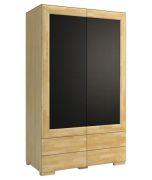 Draaideurkast / kledingkast "Lipik" 38, kleur: eiken / zwart, deels massief - Afmetingen: 204 x 121 x 61 cm (H x B x D)