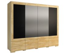 Draaideurkast / kledingkast "Lipik" 42, kleur: eiken / zwart, deels massief - Afmetingen: 204 x 242 x 61 cm (H x B x D)