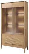 Grote vitrinekast Gorica 01 met LED-verlichting, in gouden eik, 201 x 111 x 45 cm, halfsteens, Antisol brons glas, soft close systeem