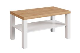 Lichte salontafel in de stijl "Temerin" 31a, eikenhout Gold Craft / mat wit, 115 x 65 x 51 cm, rechthoekige, robuuste salontafel met praktisch opbergvak