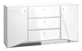 Dressoir / ladekast Sydfalster 02, kleur: wit / wit hoogglans - afmetingen: 85 x 160 x 41 cm (H x B x D), met 2 deuren, 3 laden en 4 vakken