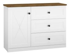 Dressoir / sideboard kast Oulainen 08, kleur: wit / eiken - afmetingen: 86 x 120 x 40 cm (h x b x d), met 1 deur, 3 laden en 2 vakken