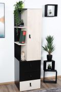 kinderkamer / tienerkamer - Kast Aalst 07, kleur: eiken / crème / zwart - Afmetingen: 160 x 45 x 40 cm (H x B x D)