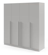 Kledingkast | Draaideurkast | 4 deuren | 200 x 61 x 210 cm | Kleur: platinagrijs | 3 kledingstangen | 7 vakken | ABS-randen | Edegem 01