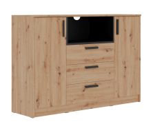 Ladekast / commode | Fafe 05 | 137 x 40 x 95 cm | Artisan eiken / Zwart | 2 deuren | Tweekleurig | 3 lades | 7 vakken | Soft-close-systeem | Ruime opbergruimte