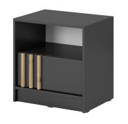 Nachtkastje in grafiet Leeds 35 | 1 lade en 1 ruim vak | 52 x 51 x 38 cm | Lamellen in Artisan eiken | ABS-randen