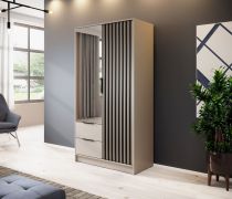 Elegante kledingkast met spiegel Leeds 30, in kasjmier, 200 x 105 x 51 cm, 2 lades, 2 deuren, 5 ruime vakken, 1 kledingstang