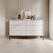 Moderne ladekast / commode met 6 lades Worthing 64, kleur: wit / zwart / goud, 91 x 154 x 39 cm, geribbelde fronten, veel opbergruimte, elegant design, duurzaam