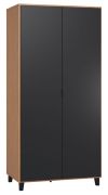 Draaideurkast / kledingkast Leoncho 13, kleur: eiken / zwart - Afmetingen: 195 x 93 x 57 cm (H x B x D)