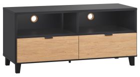 TV-onderkast Leoncho 36, kleur: zwart / eiken - Afmetingen: 56 x 120 x 47 cm (H x B x D)