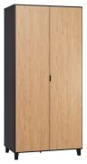 Draaideurkast / kledingkast Leoncho 39, kleur: zwart / eik - Afmetingen: 195 x 93 x 57 cm (H x B x D)