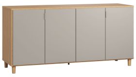 Ladekast / dressoir Nanez 04, kleur: eiken / grijs - Afmetingen: 78 x 160 x 47 cm (H x B x D)
