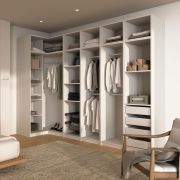 Schrankset für Ankleidezimmer - Set D Aarwangen | Farbe: Platinweiß | Maße: 263 x 55 x 234 cm | offener Kleiderschrank | genügend Fächer | 4 Schubladen