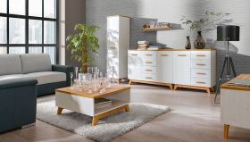 Woonkamer compleet - Set E Panduros, 6 delig, kleur: wit grenen / eiken bruin