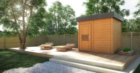 Buiten sauna / saunahuis Tihama 40 mm, buitenafmetingen (B x D): 254 x 204 cm - kleur: eiken / antraciet