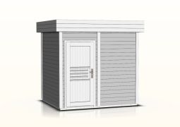 Buiten sauna / saunahuis Tihama 40 mm, buitenafmetingen (B x D): 254 x 204 cm - Kleur: Grijs / Wit