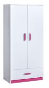 Kinderkamer - draaideurkast / kledingkast Frank 01, kleur: wit / roze - 189 x 90 x 50 cm (H x B x D)