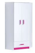 Kinderkamer - kledingkast / hoekkast Frank 02, kleur: wit / roze - 189 x 87 x 87 cm (H x B x D)