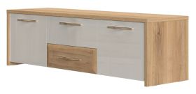 TV-onderkast Gataivai 24, kleur: Beige hoogglans / walnoten - Afmetingen: 48 x 161 x 46 cm (H x B x D)