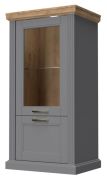 Vitrine kast Lotofaga 08, kleur: grijs / walnoten - 132 x 67 x 48 cm (H x B x D)