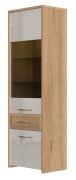 Vitrine kast Gataivai 27, kleur: Beige hoogglans / walnoten - Afmetingen: 194 x 61 x 41 cm (H x B x D)