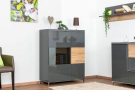 Vitrine Vaitele 22, kleur: antraciet hoogglans / walnoot - 117 x 92 x 40 cm (H x B x D)