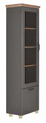Vitrine kast Cuenca 01, Kleur: Eiken / Grijs - Afmetingen: 209 x 60 x 39 cm (H x B x D)