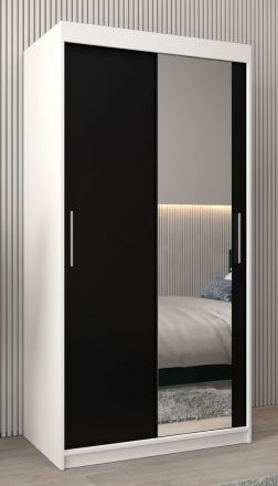 Schuifdeurkast / kledingkast Bisaurin 1C met spiegel, kleur: mat wit / Zwart - Afmetingen: 200 x 100 x 62 cm ( H x B x D)