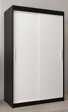 Schuifdeurkast / kledingkast Bisaurin 2A, kleur: Zwart / mat wit - Afmetingen: 200 x 120 x 62 cm ( H x B x D)