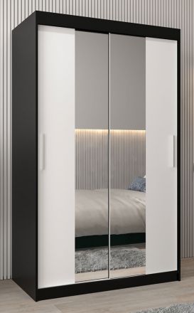 Schuifdeurkast / kledingkast Bisaurin 2B met spiegel, kleur: Zwart / mat wit - Afmetingen: 200 x 120 x 62 cm ( H x B x D)