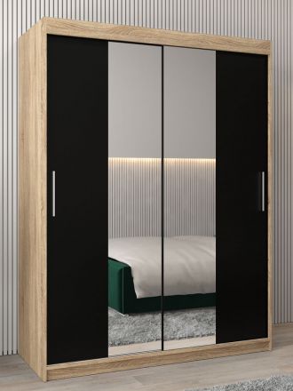 Schuifdeurkast / kledingkast Bisaurin 3B met spiegel, kleur: sonoma eiken / wengé - afmetingen: 200 x 150 x 62 cm ( H x B x D)