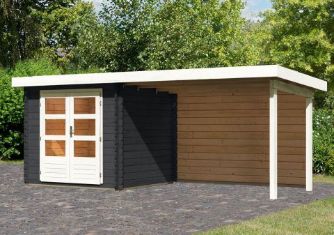 Berging / tuinhuis SET met lessenaarsdak incl. aanbouw dak & achterwand, kleur: antraciet, grondoppervlakte: 4,84 m²