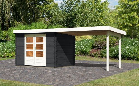 Berging / tuinhuis SET ACTION met lessenaarsdak incl. aanbouw dak, kleur: antraciet, grondoppervlakte: 6.16 m²