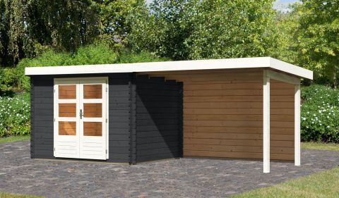 Berging / tuinhuis SET ACTION met lessenaarsdak incl. aanbouw dak & achterwand, kleur: antraciet, grondoppervlakte: 6.16 m²