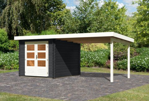 Berging / tuinhuis SET met lessenaarsdak incl. aanbouw dak, kleur antraciet, grondoppervlakte: 6,16 m²
