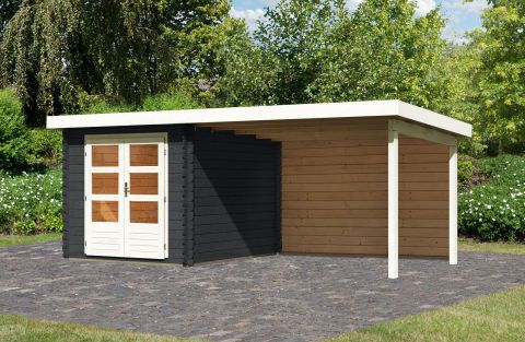 Berging / tuinhuis SET met lessenaarsdak incl. aanbouw dak & achterwand, kleur: antraciet, grondoppervlakte: 6.16 m²